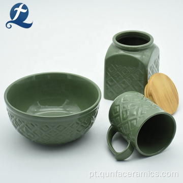 Utensílios de mesa de grés personalizados de jarra de copo de tigela de cerâmica